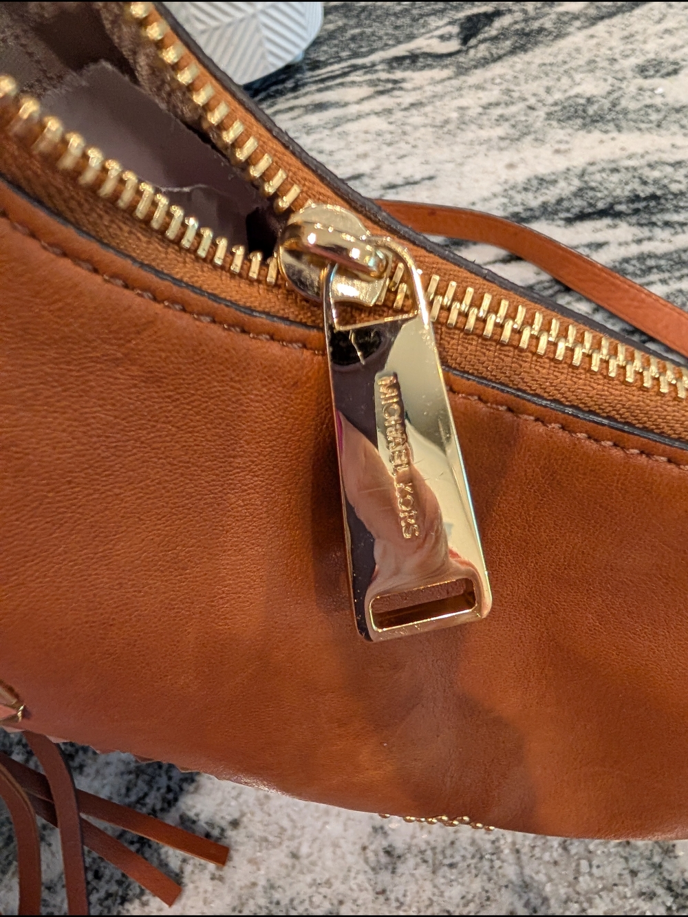 Michael Kors Rhea Tan Gold Studded Hobo Bag With Fringe - Picture 7 of 9
